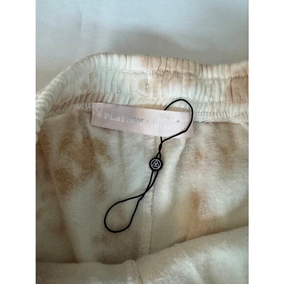 Playboy x Missguided Tie Dye Joggers Sweatpants Beige Tan Logo Loungewear - Picture 7 of 16